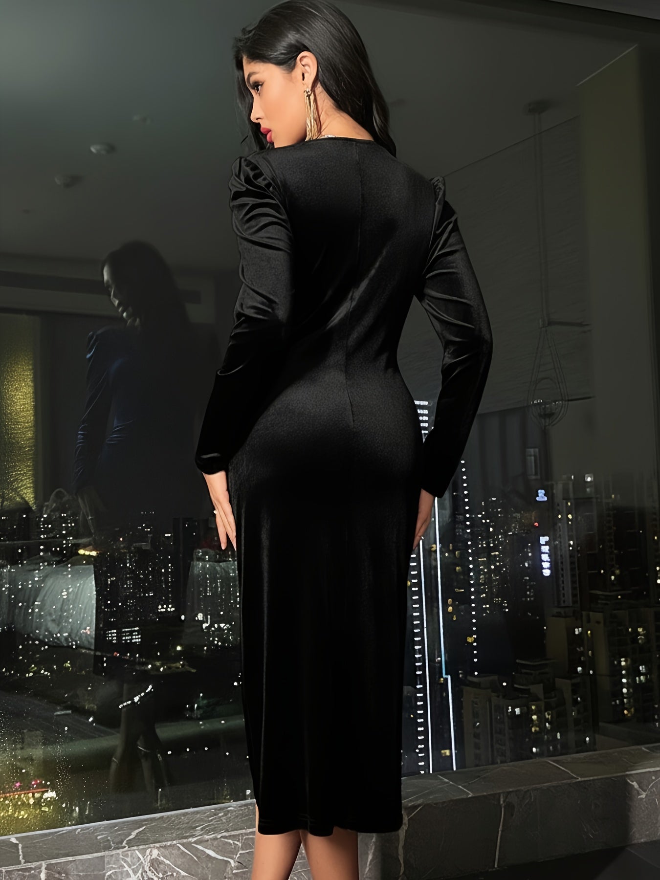 Emilia | Aksamitna Sukienka Midi z Marszczeniem