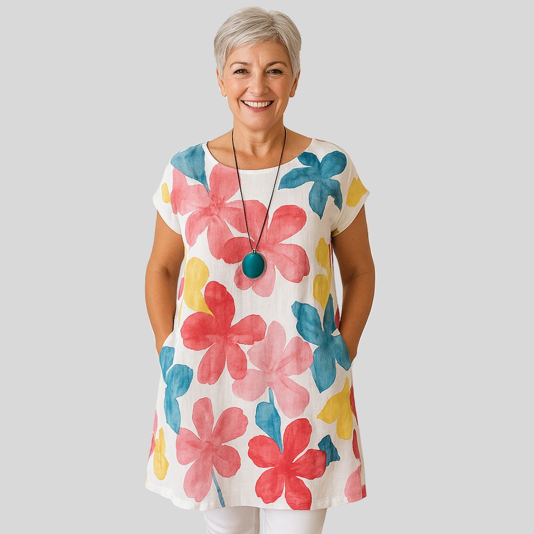 Džalija | Elegancka sukienka z motywem motyli i okrągłym dekoltem