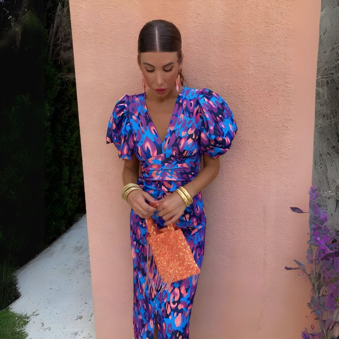 Alexandra | Sukienka z bufkami w wyrazistych kolorach