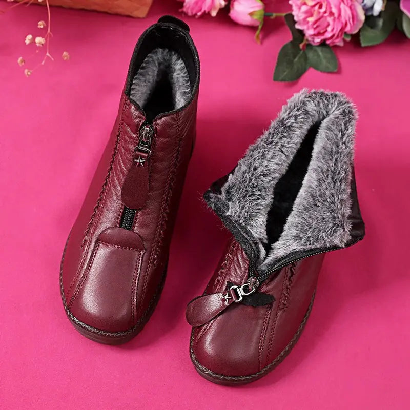 Allegra | Skórzane Zimowe Botki z Przytulnym Wyściółką i Antypoślizgową Podeszwą