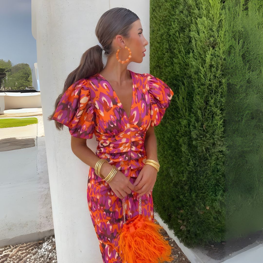 Alexandra | Sukienka z bufkami w wyrazistych kolorach