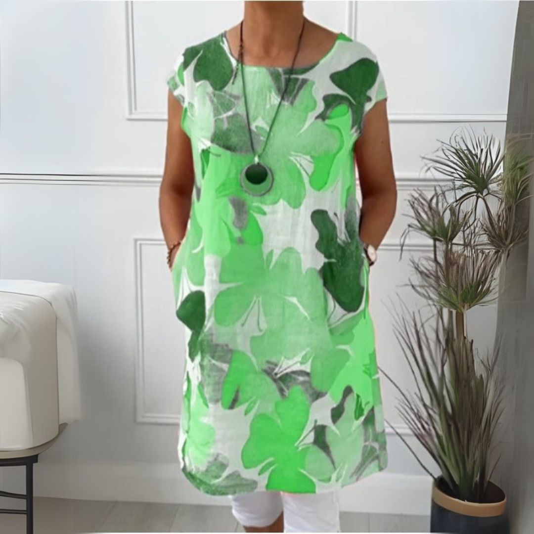 Džalija | Elegancka sukienka z motywem motyli i okrągłym dekoltem