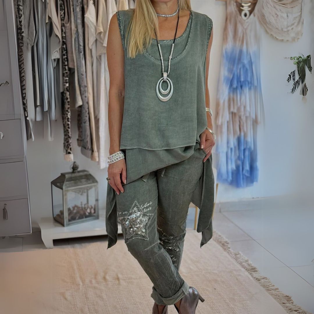 Karla | Elegancka, wygodna, kolorowa koszulka i drukowane spodnie