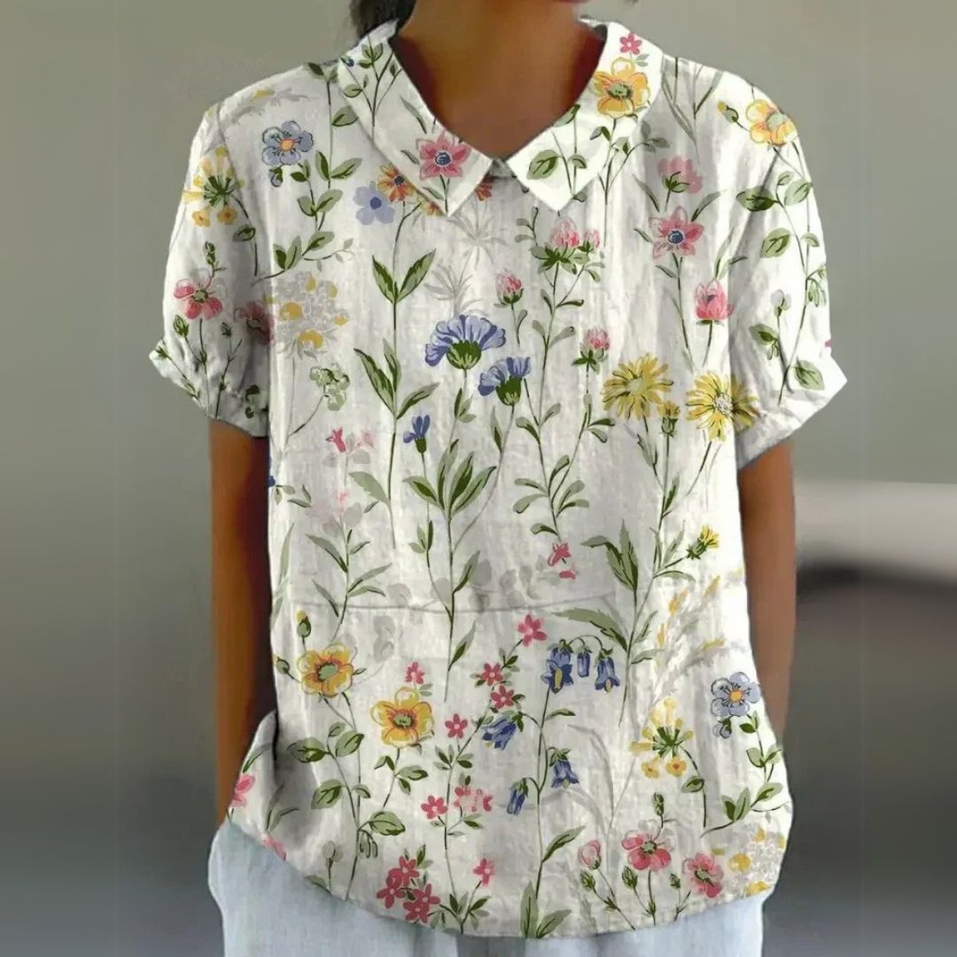 Málinka | Kwiatowa lniana bluzka na luźne dni