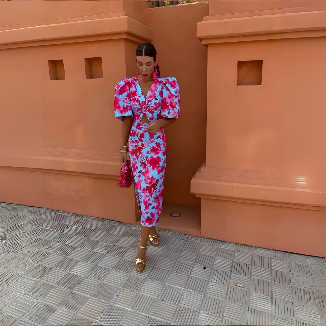 Alexandra | Sukienka z bufkami w wyrazistych kolorach