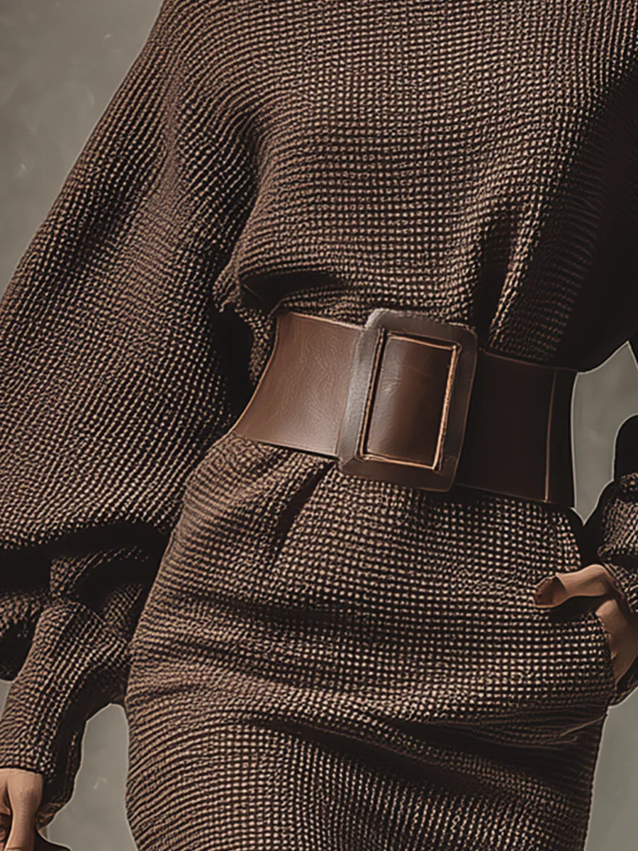 Lidia | Krótka dzianinowa sukienka z strukturalnym paskiem