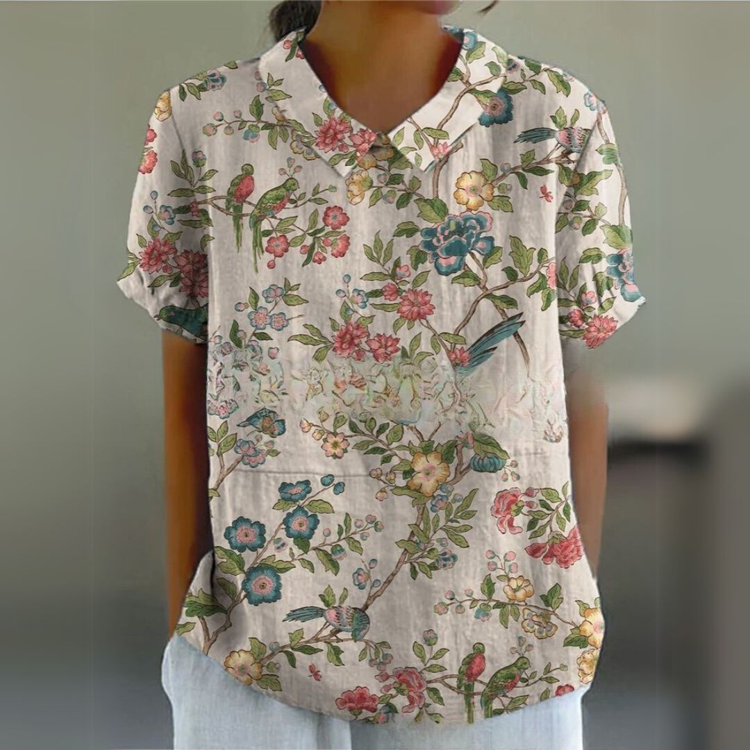 Málinka | Kwiatowa lniana bluzka na luźne dni