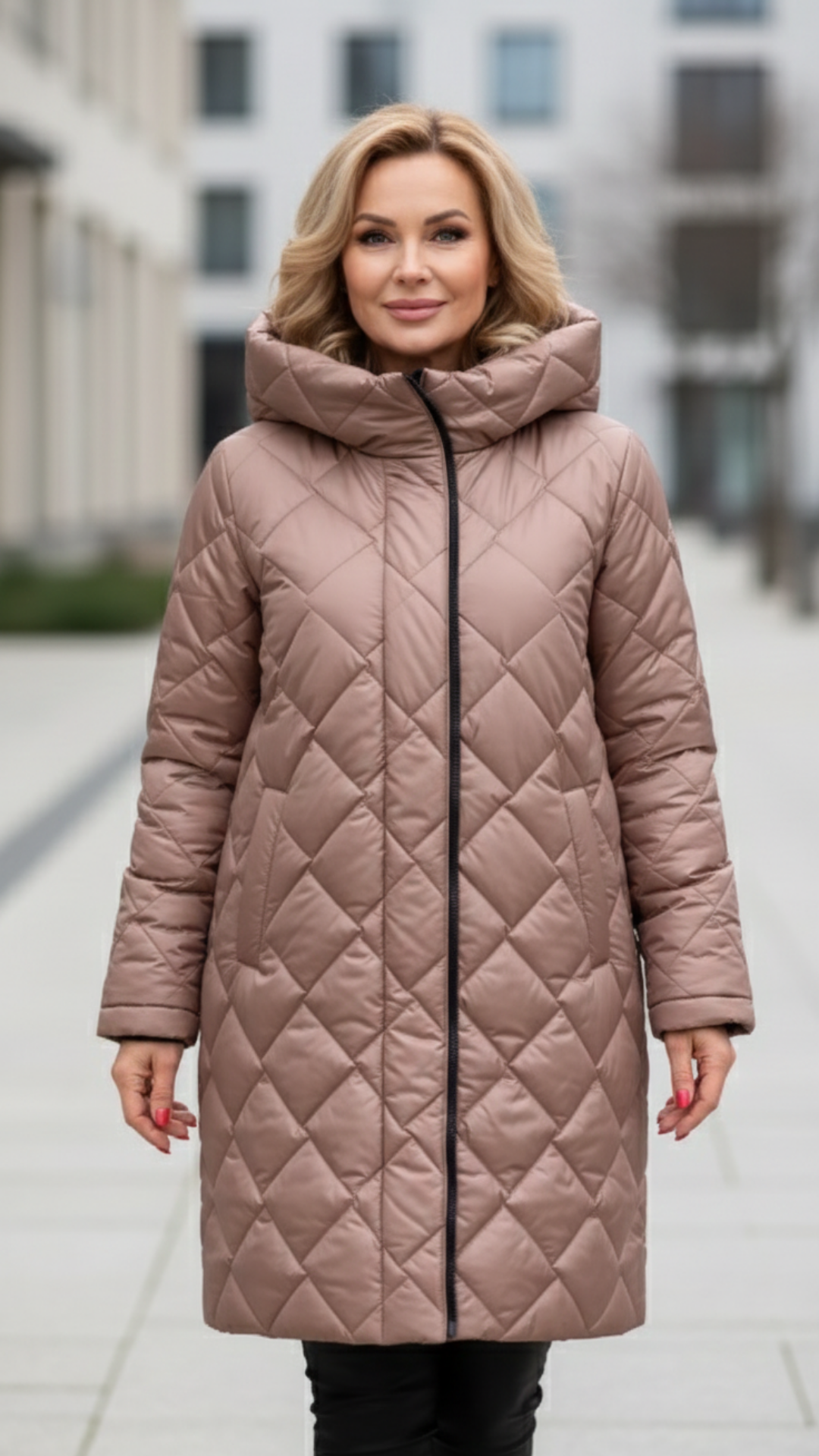 Barbara | Elegancka pikowana kurtka puchowa z kapturem