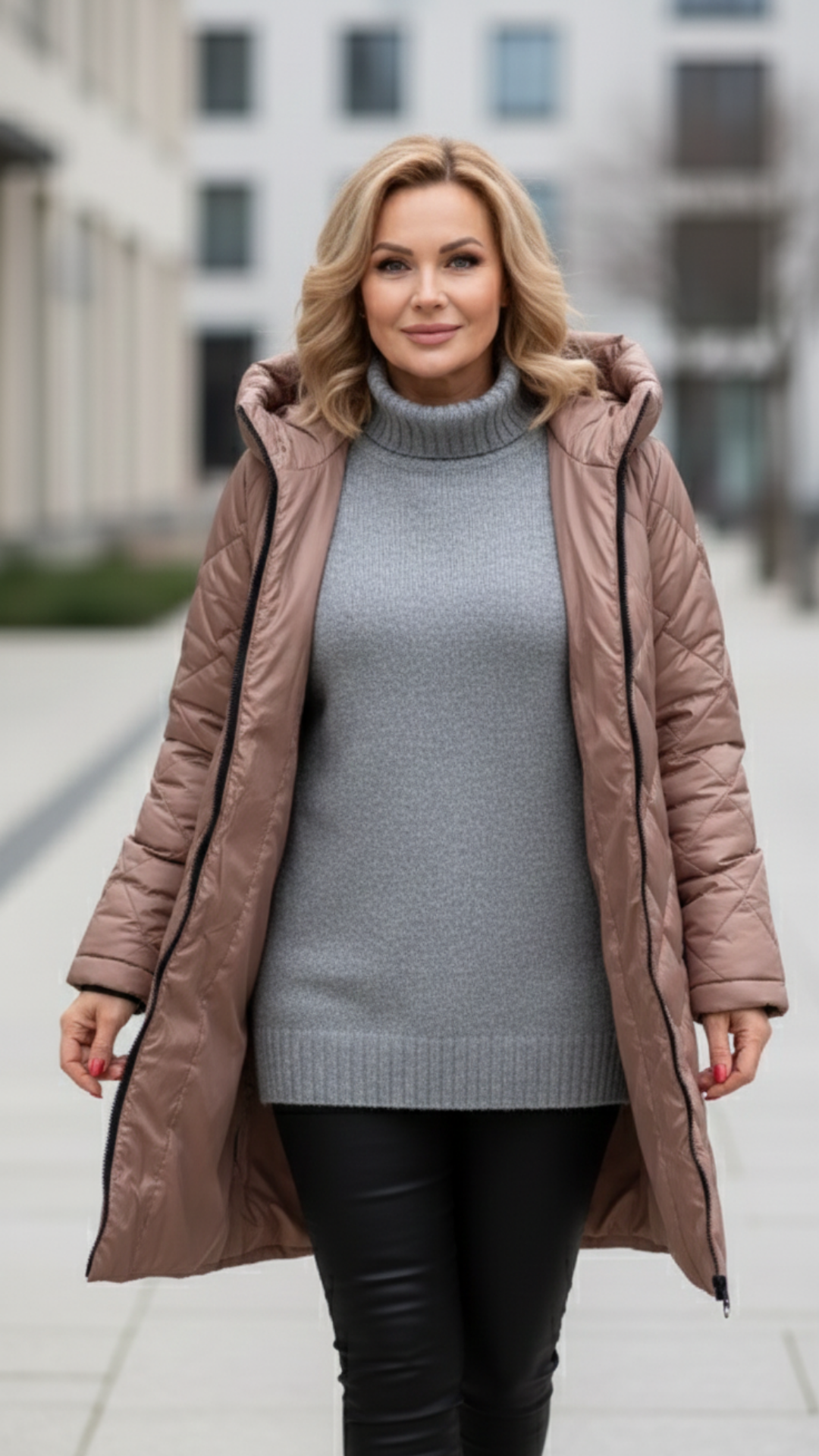 Barbara | Elegancka pikowana kurtka puchowa z kapturem