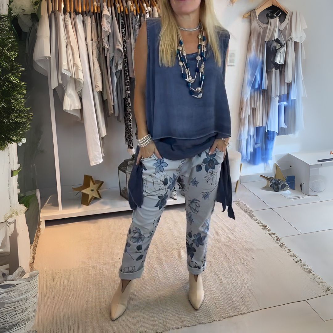 Karla | Elegancka, wygodna, kolorowa koszulka i drukowane spodnie