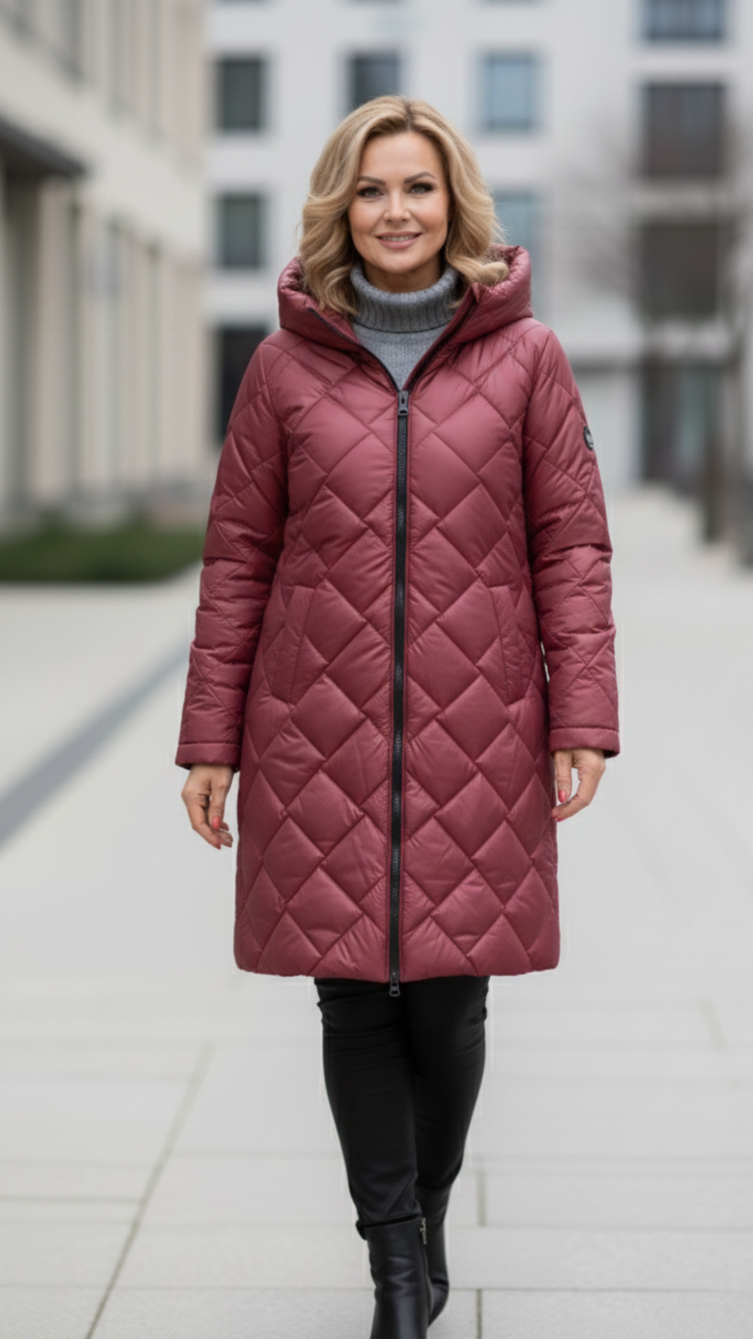 Barbara | Elegancka pikowana kurtka puchowa z kapturem