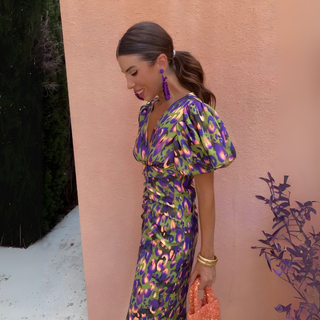 Alexandra | Sukienka z bufkami w wyrazistych kolorach