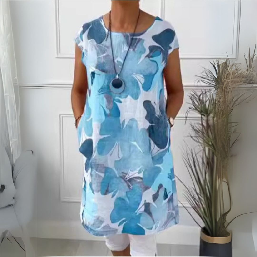 Džalija | Elegancka sukienka z motywem motyli i okrągłym dekoltem