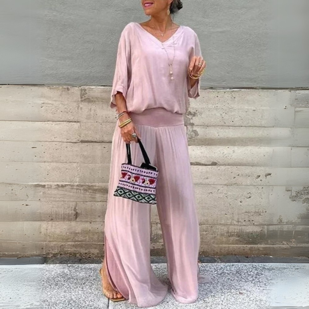 Amani | Lekki boho komplet z bluzką i spodniami