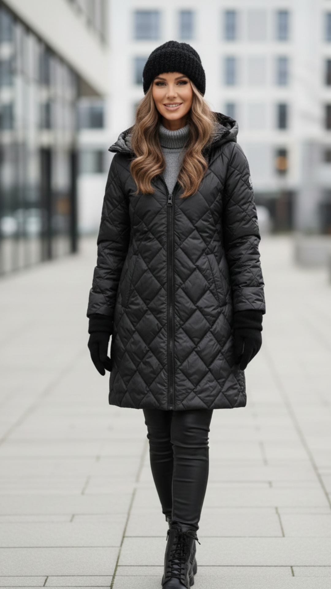 Barbara | Elegancka pikowana kurtka puchowa z kapturem