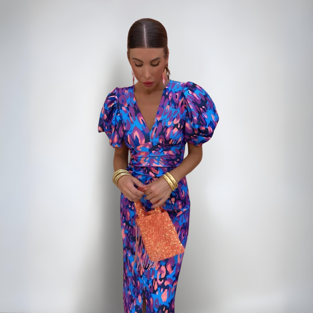 Alexandra | Sukienka z bufkami w wyrazistych kolorach