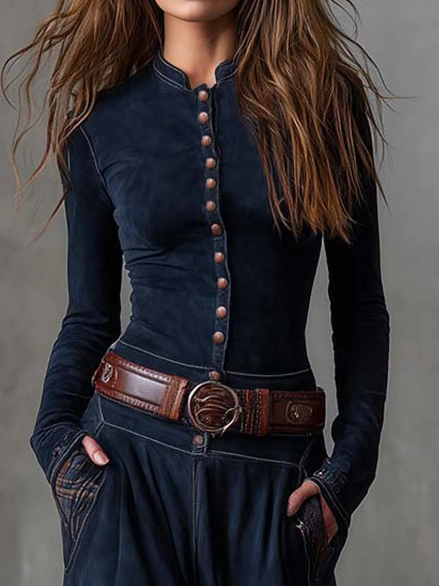 Paulina | Granatowa zamszowa sukienka maxi z paskiem